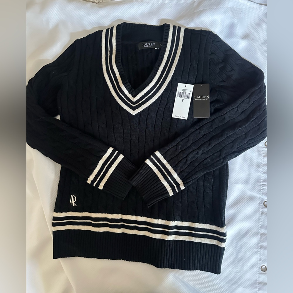 NWT Ralph Lauren Cotton  Black & White Cotton Sweater Size Large - Picture 2 of 12